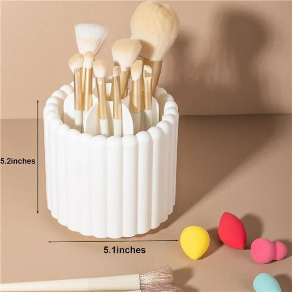 Rotating Makeup Brush Holder Organizer 7 Slot Spinning Vanity Storage